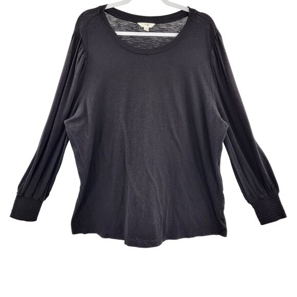 Terra & Sky Black Cotton Top Long-sleeve Elasticized Wrists Women's Plus Size 2X - Picture 1 of 5